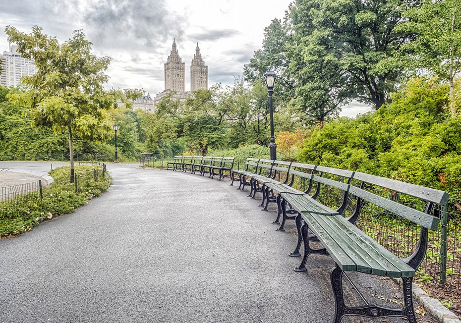 Fototapeta - park, ławki, miasto