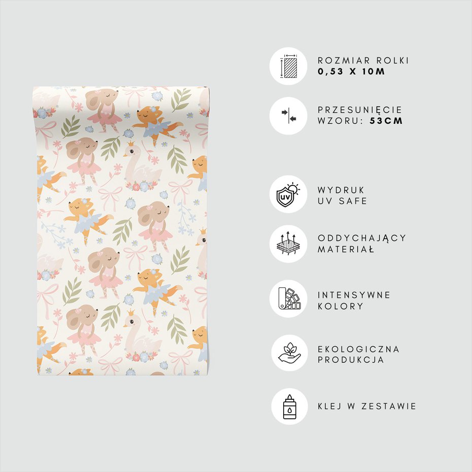 Tapeta - dziecięca, baletnica, zwierzęta, tło