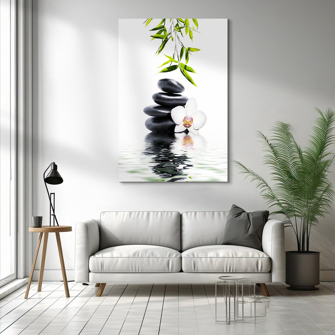 Obraz na płótnie - kamienie, kwiat, woda