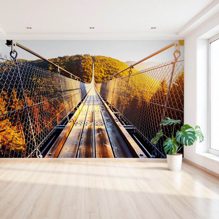Fototapeta - most wiszący, natura, drewno
