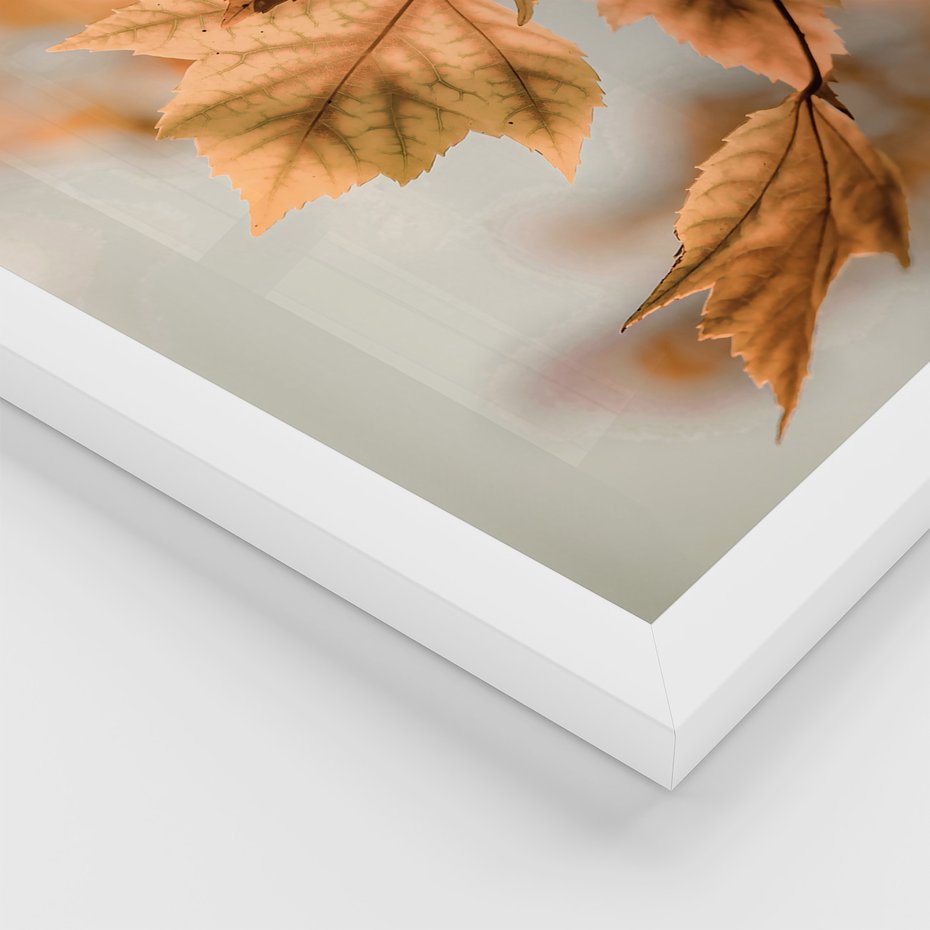 Zestaw obrazy w ramie, plakaty - liście, jesień, budynek - rama biała