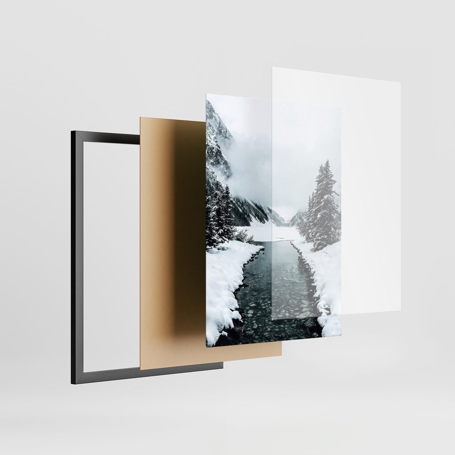 Zestaw obrazy w ramie, plakaty - zima, śnieg, krajobraz - rama czarna