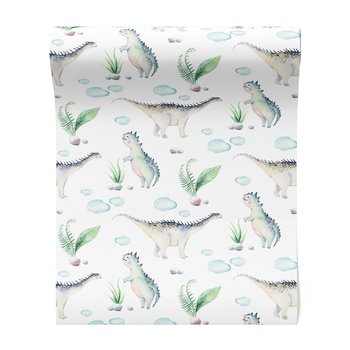 Tapeta - dziecięca, dinozaury, liście, chmury