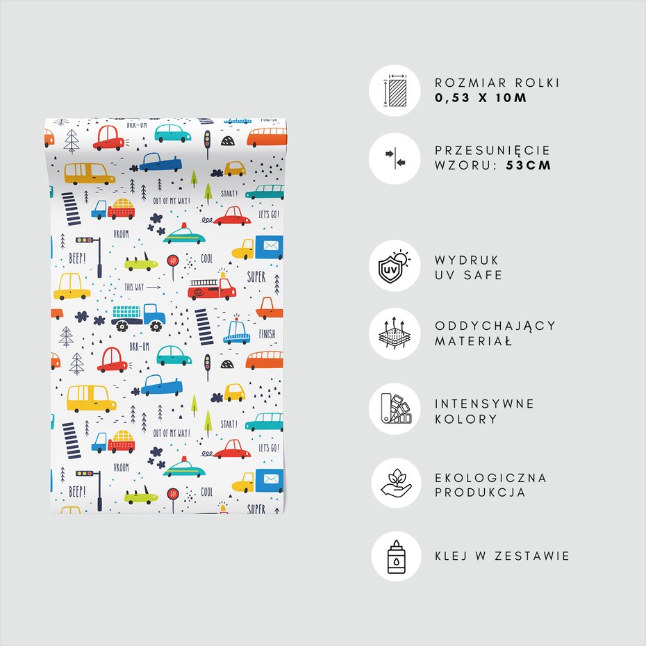 Tapeta - dziecięca, auta, pojazdy,