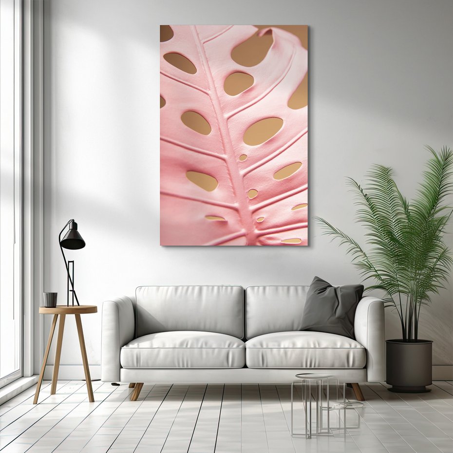 Obraz na płótnie - liść, różowy, monstera