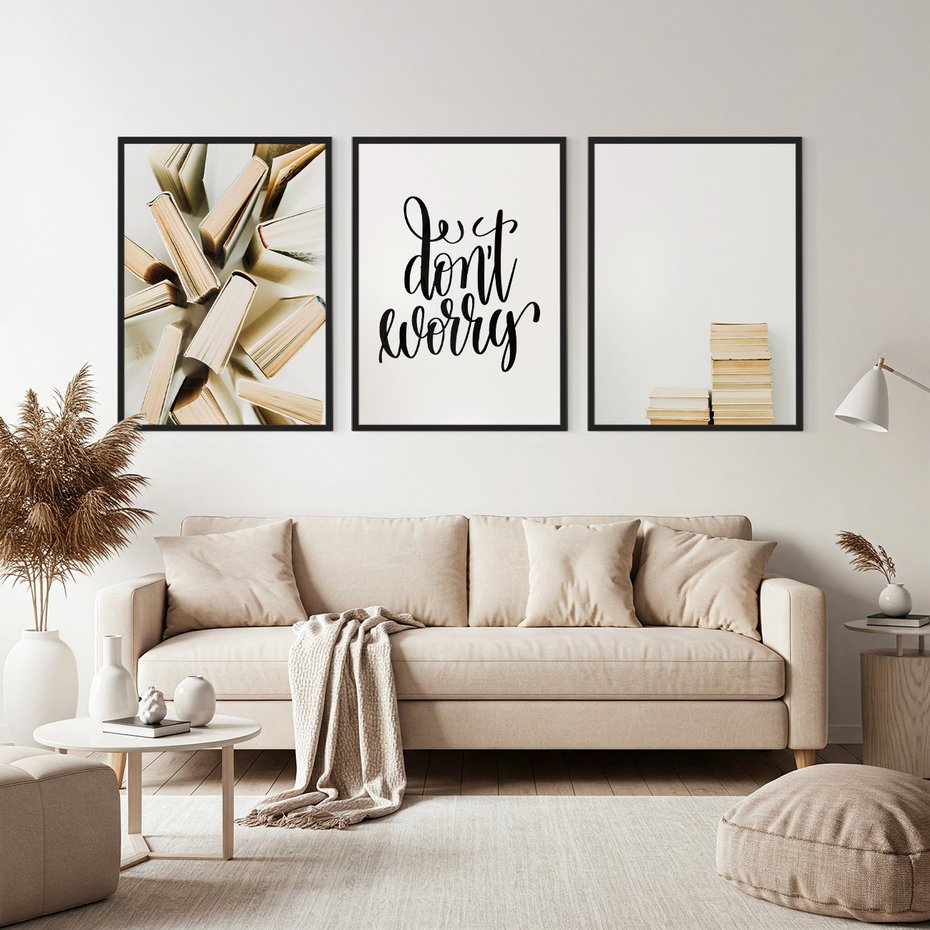 Zestaw obrazy w ramie, plakaty - książki, edukacja, tekst - rama czarna