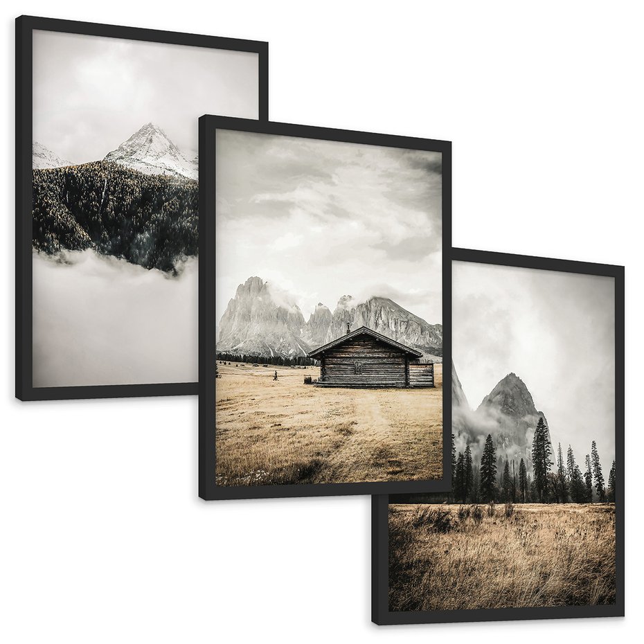 Zestaw obrazy w ramie, plakaty - góry, natura, krajobraz - rama czarna