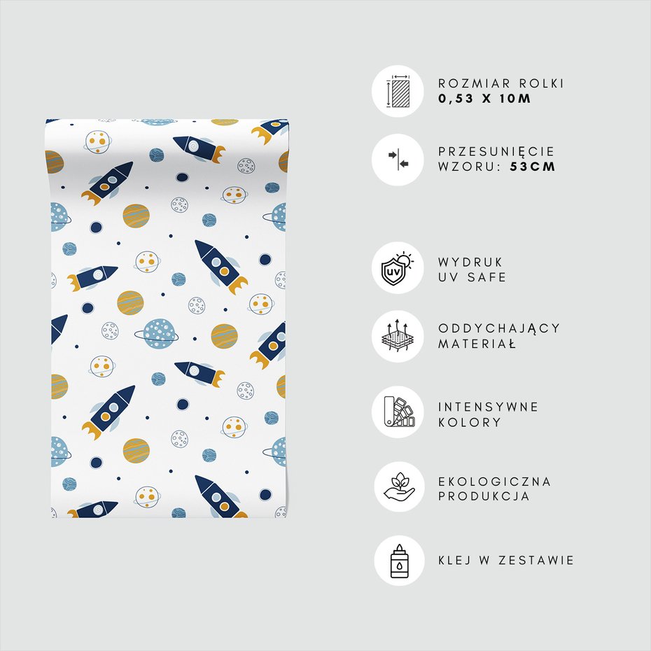 Tapeta - dziecięca, rakieta, kosmos, planeta