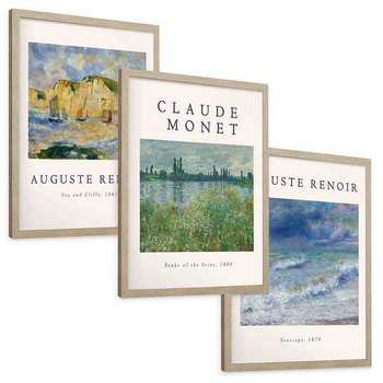 Zestaw obrazy w ramie, plakaty - impresjonizm, pejzaż, morze - rama drewno