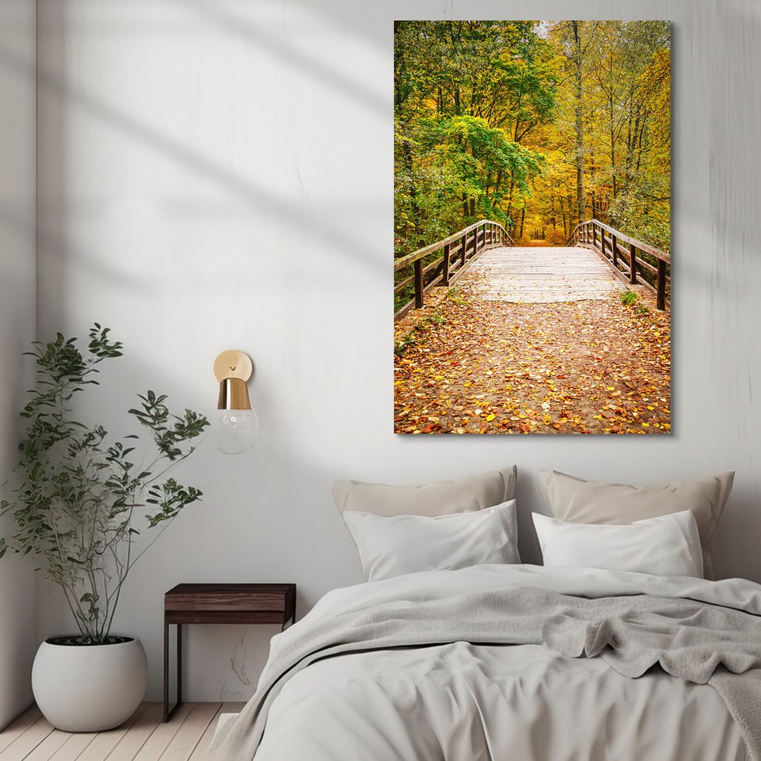 Obraz na płótnie - jesień, most, liście
