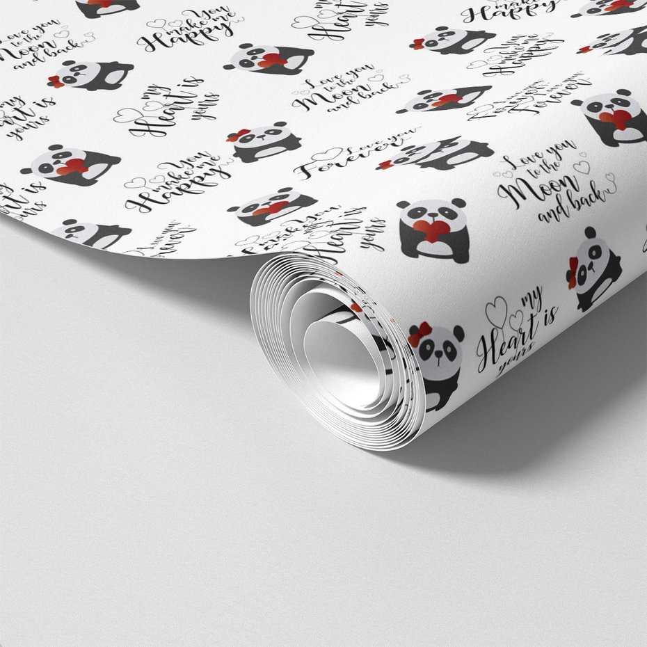 Tapeta - dziecięca, panda, serce, napisy