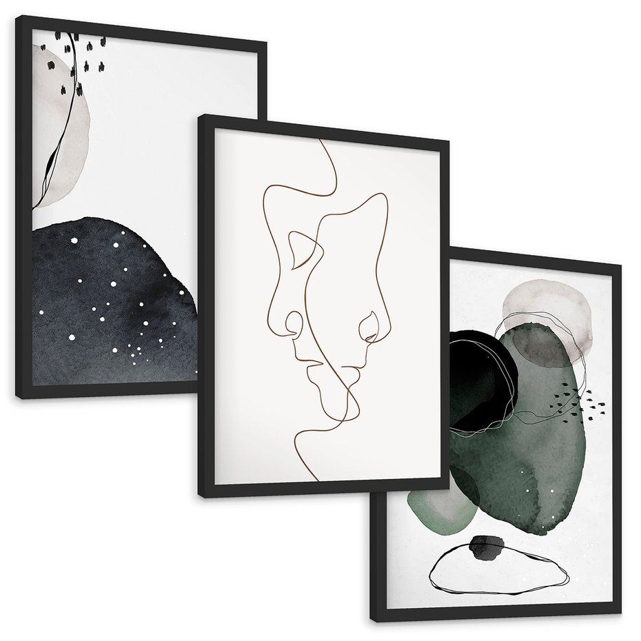 Zestaw obrazy w ramie, plakaty - abstrakcja,minimalizm,linie - rama czarna