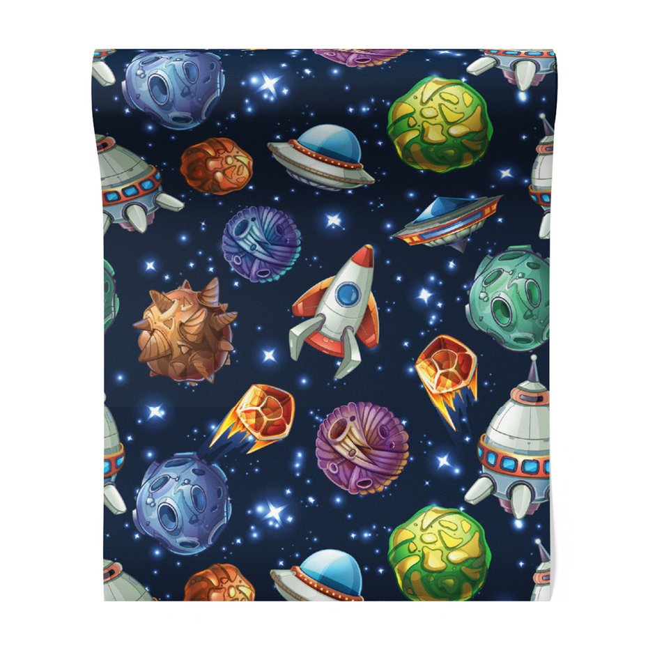 Tapeta - dziecięca, kosmos, planeta, statek