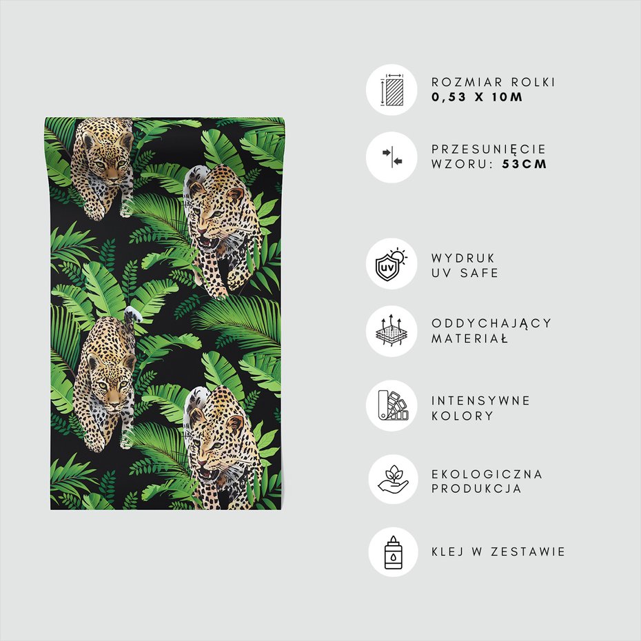 Tapeta - liście, lampart, dżungla