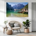 Obraz na płótnie - jezioro, góry, drewno