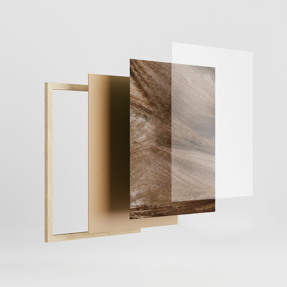 Zestaw obrazy w ramie, plakaty - rośliny, cienie, susz - rama drewno