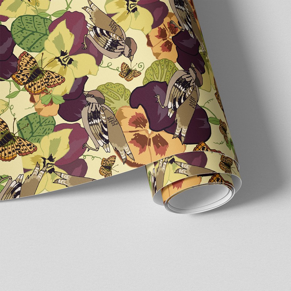 Tapeta - kwiaty, ptaki, motyle