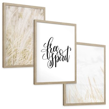 Zestaw obrazy w ramie, plakaty - trawa, natura, lekkość - rama drewno