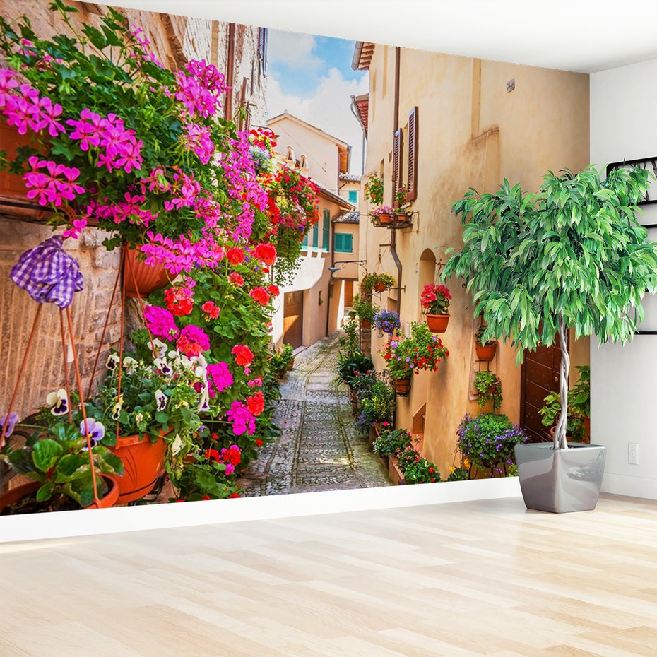 Fototapeta - kwiaty, uliczka, rośliny