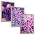 Zestaw obrazy w ramie, plakaty - kwiaty, kamienie, fioletowy - rama drewno