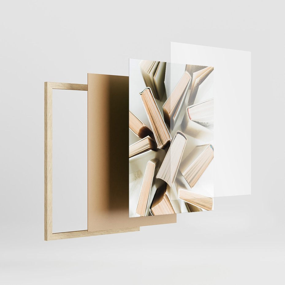 Zestaw obrazy w ramie, plakaty - książki, tekst, ściana - rama drewno