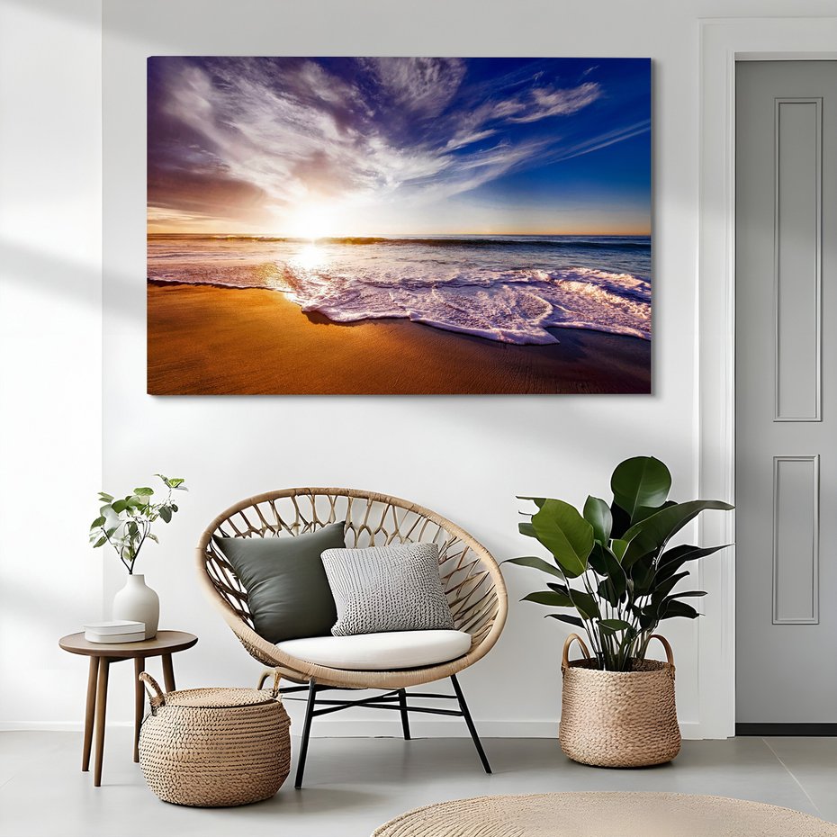 Obraz na płótnie - plaża, morze, zachód słońca