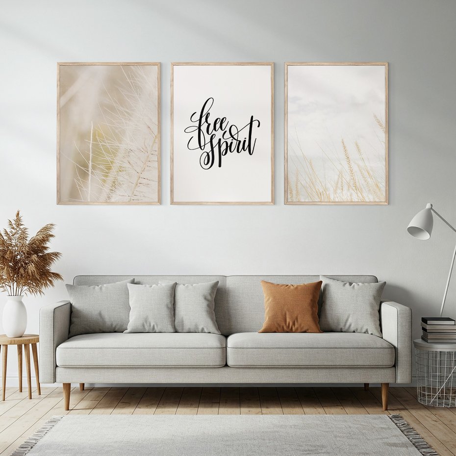 Zestaw obrazy w ramie, plakaty - trawa, natura, lekkość - rama drewno