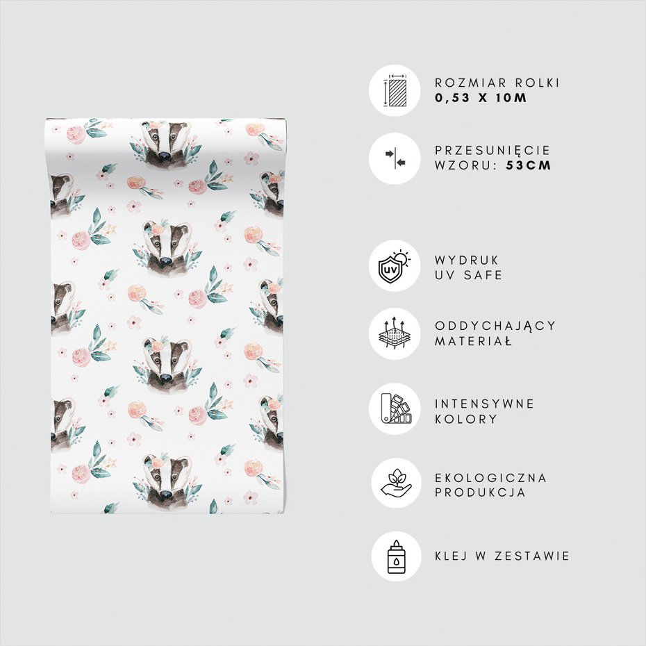 Tapeta - borsuk, kwiaty, liście