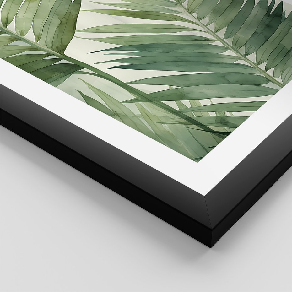 Zestaw obrazy w ramie, plakaty - liście, tropikalny, rośliny - rama czarna