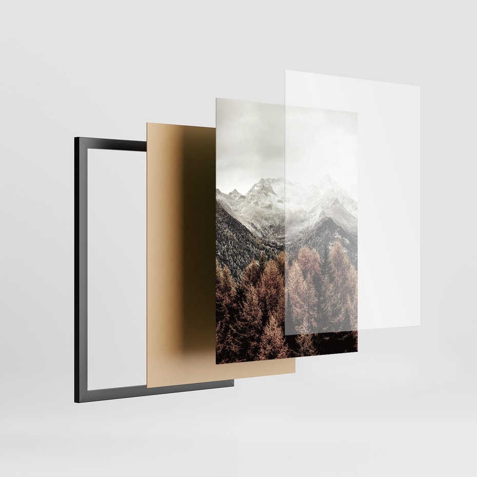 Zestaw obrazy w ramie, plakaty - góry, drewno, las - rama czarna