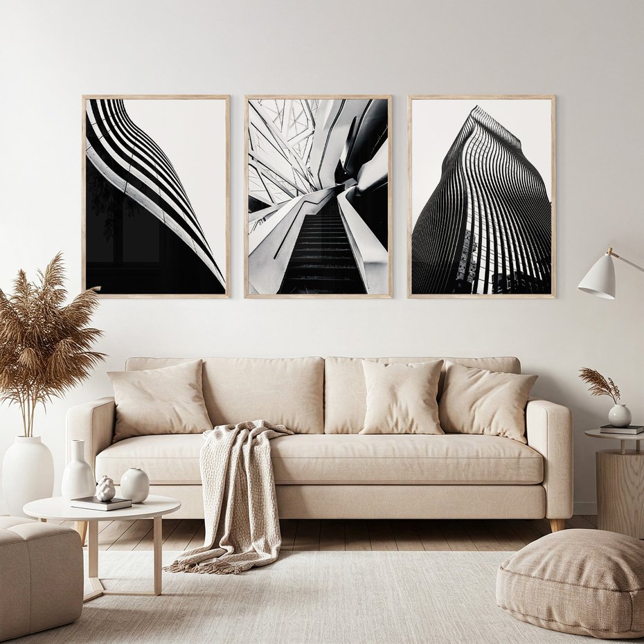 Zestaw obrazy w ramie, plakaty - architektura, budynki, miejski - rama drewno