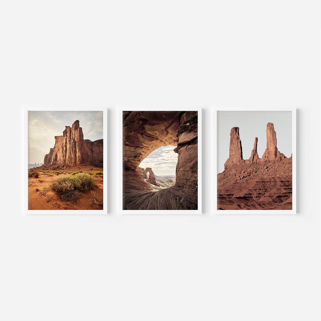 Zestaw obrazy w ramie, plakaty - skały, pustynia, erozja - rama biała