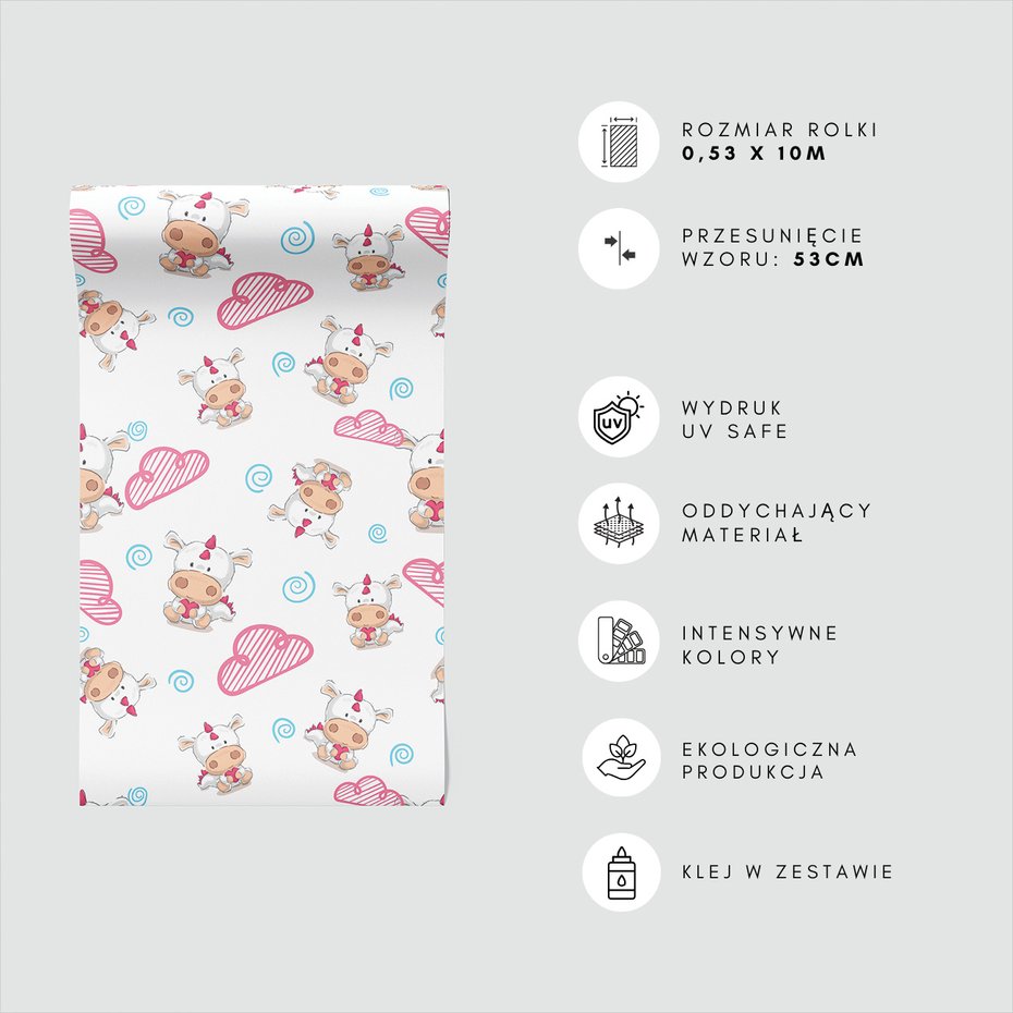 Tapeta - dziecięca, jednorożec, chmura, serce