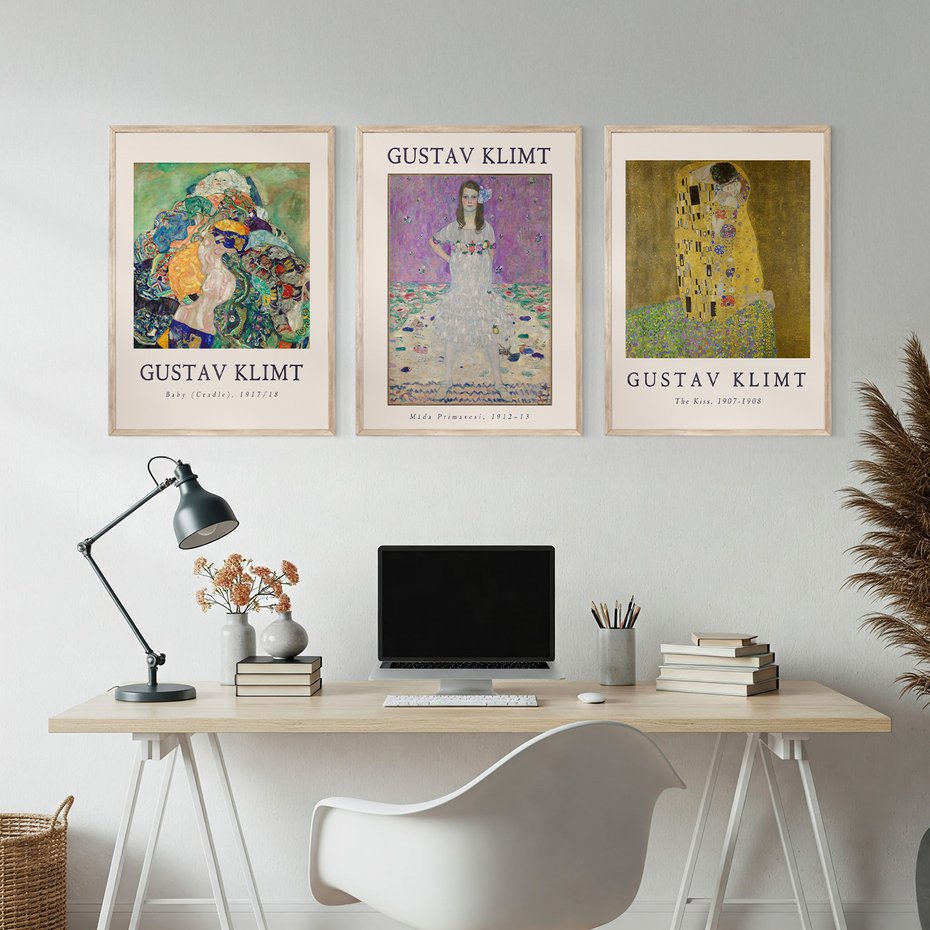 Zestaw obrazy w ramie, plakaty - Gustav Klimt, obraz, sztuka - rama drewno
