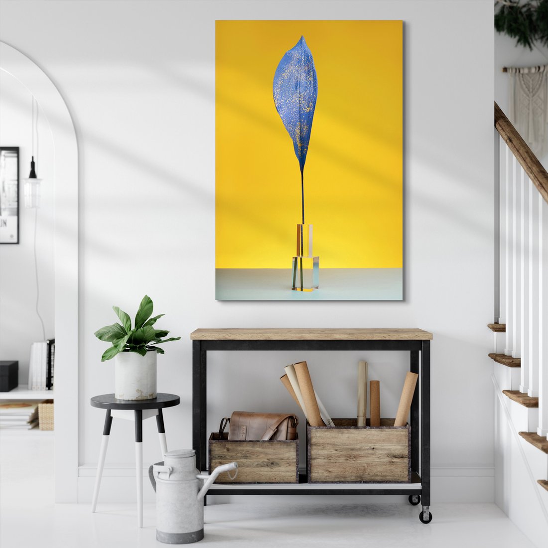 Obraz na płótnie - liść, niebieski, żółty