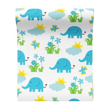 Tapeta - dziecięca, słoń, motyl, kwiat