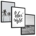 Zestaw obrazy w ramie, plakaty - palmy, morze, relax - rama czarna