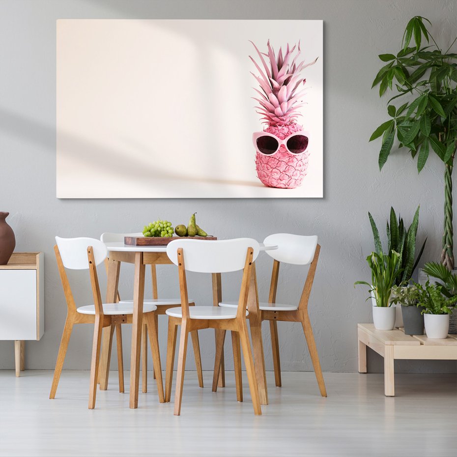 Obraz na płótnie - ananas, okulary, różowy