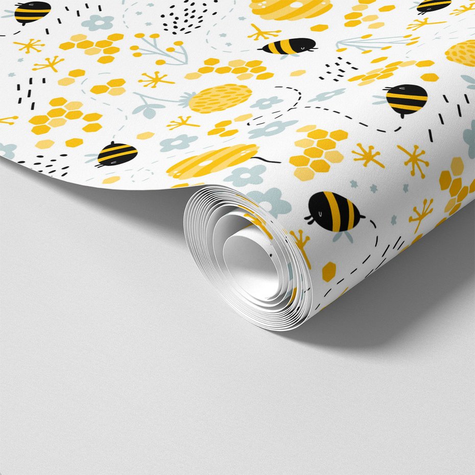 Tapeta - dziecięca, pszczoły, plaster, kwiaty