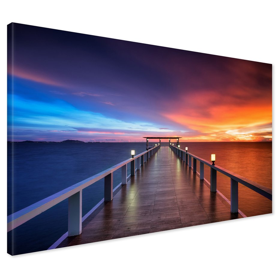 Obraz na płótnie - morze, zachód słońca, molo