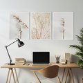 Zestaw obrazy w ramie, plakaty - bawełna, gałązki, delikatny - rama biała