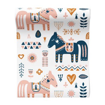 Tapeta - dziecięca, konie, kwiaty, ornamenty