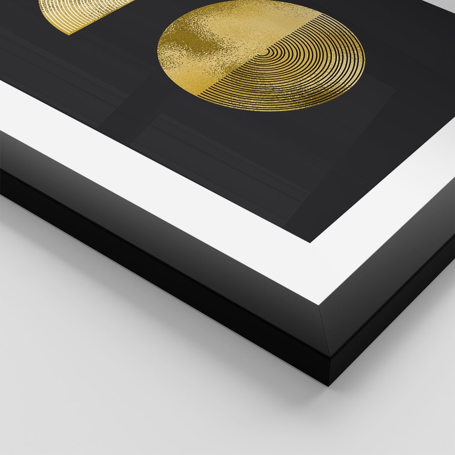 Zestaw obrazy w ramie, plakaty - złoty, abstrakcja, geometryczny - rama czarna