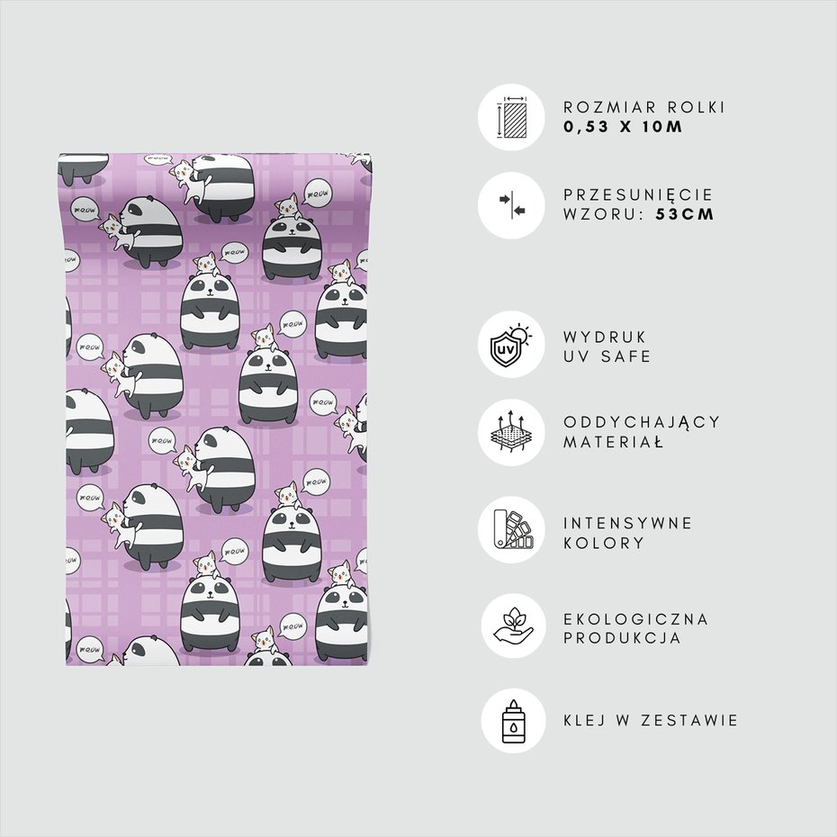 Tapeta - dziecięca, panda, kot, wzór