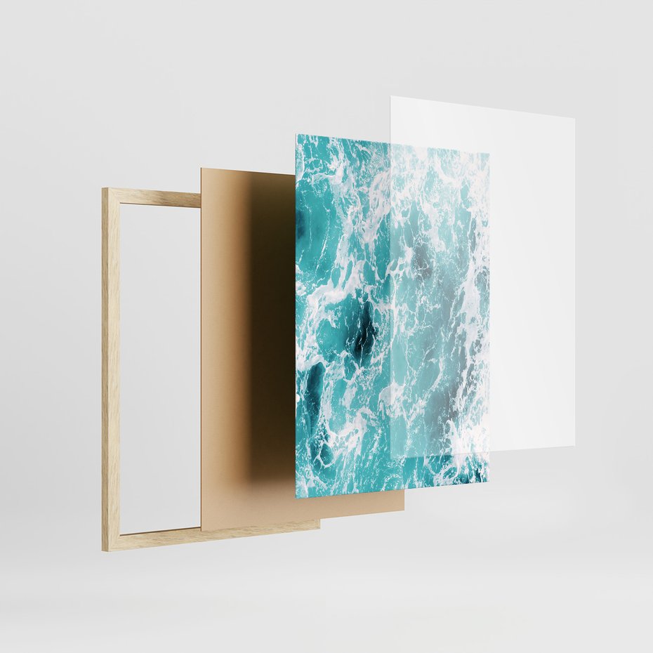 Zestaw obrazy w ramie, plakaty - woda, fale, turkusowy - rama drewno