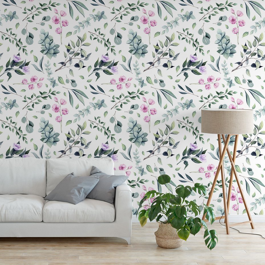 Tapeta - kwiaty, liście, gałęzie