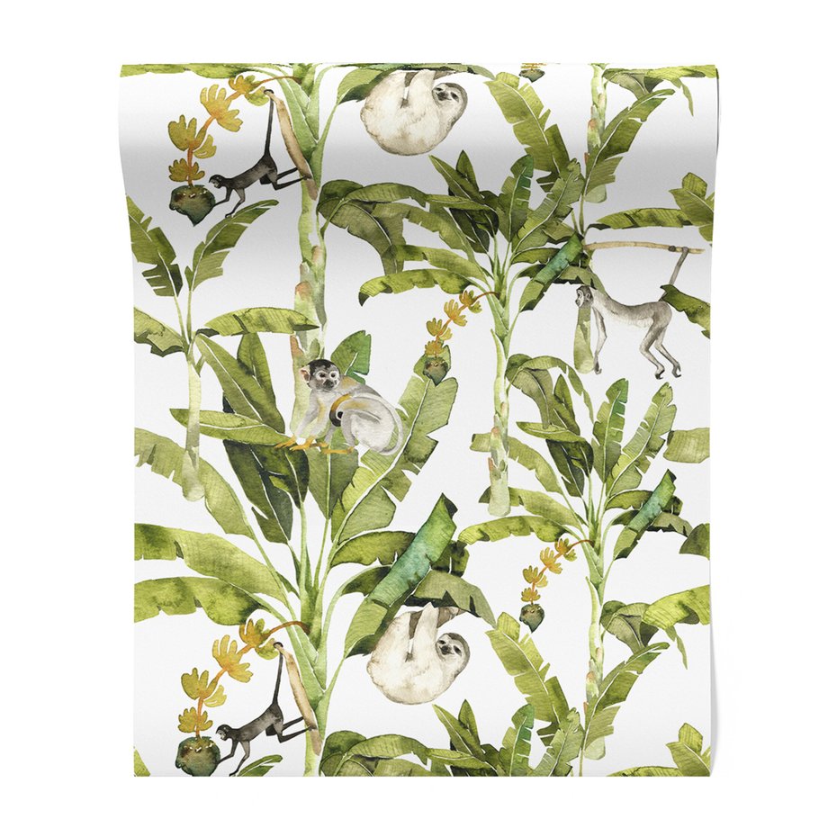 Tapeta - małpy, leniwiec, liście