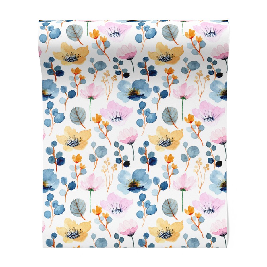 Tapeta - kwiaty, liście, akwarela