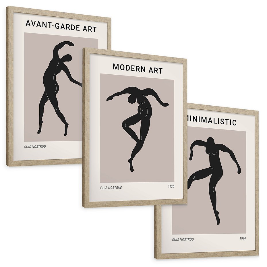 Zestaw obrazy w ramie, plakaty - sztuka, postać, taniec - rama drewno