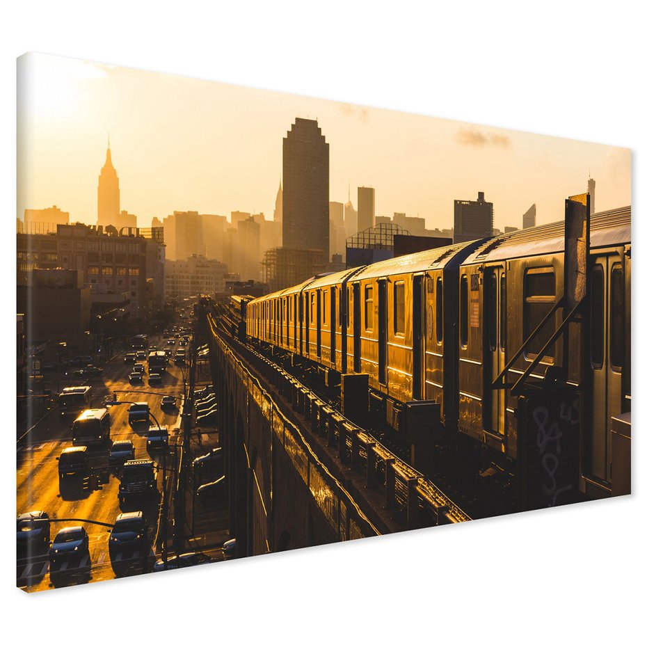 Obraz na płótnie - miasto, pociąg, budynki